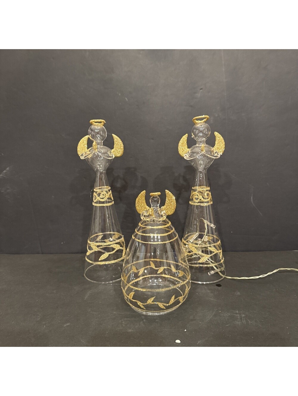 New Set Of 3 Tabletop Angel Figurines W LED Lights 6.25” And 10” Tall Delicate